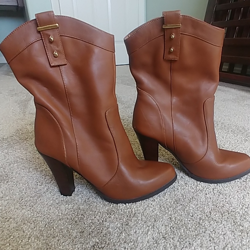 Brown leather boots
